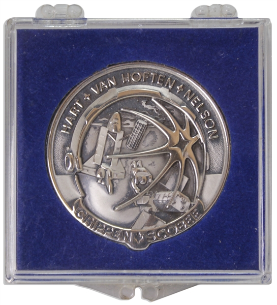 Robbins Medal #8F, Flown on Challenger STS-41-C -- With COA Signed by Dick Scobee, Indicating Medal Was Flown for Scobee's Parents